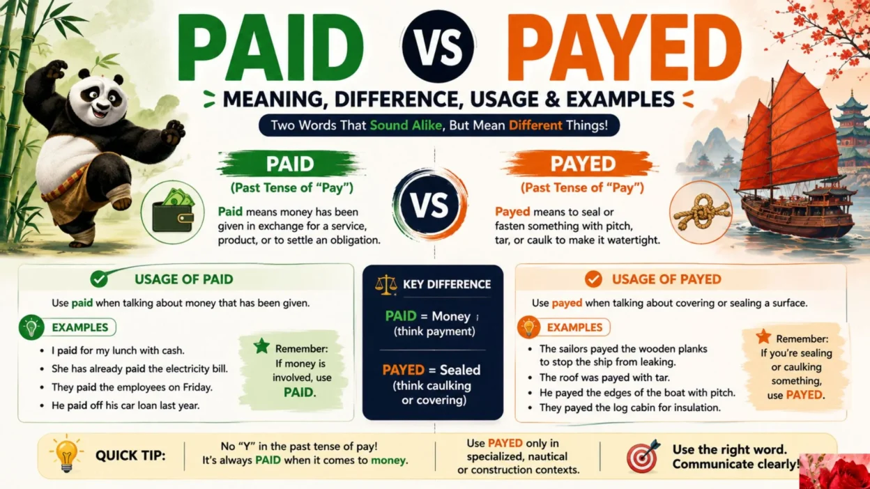 Paid vs Payed Meaning, Difference, Usage & Examples